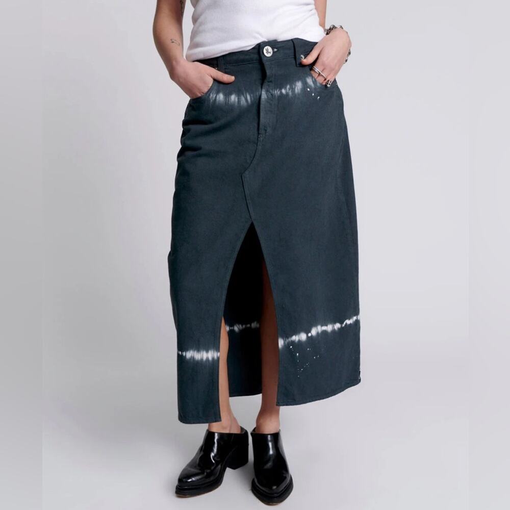 NWT One Teaspoon Rocko Mid Waist Maxi
Denim Skirt - Black Magic Goth Witchy